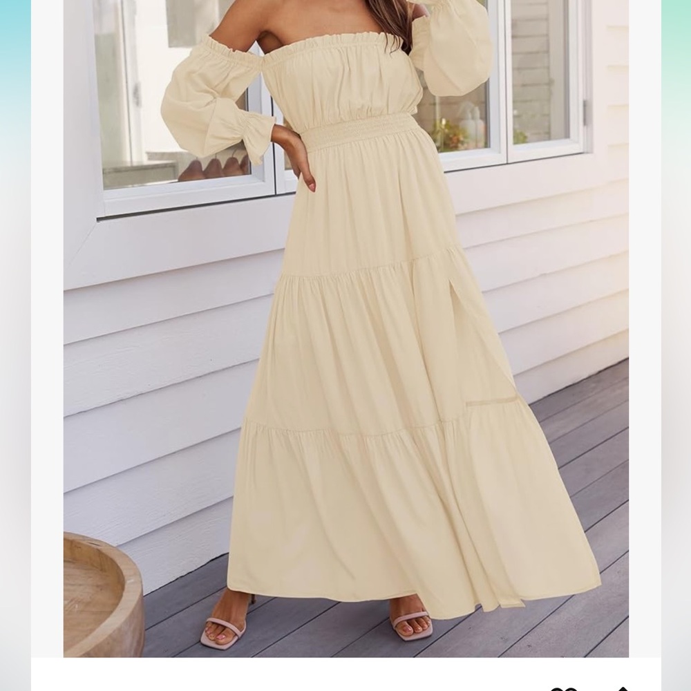 Amazon Cream Ruffled Off-Shoulder Sundress